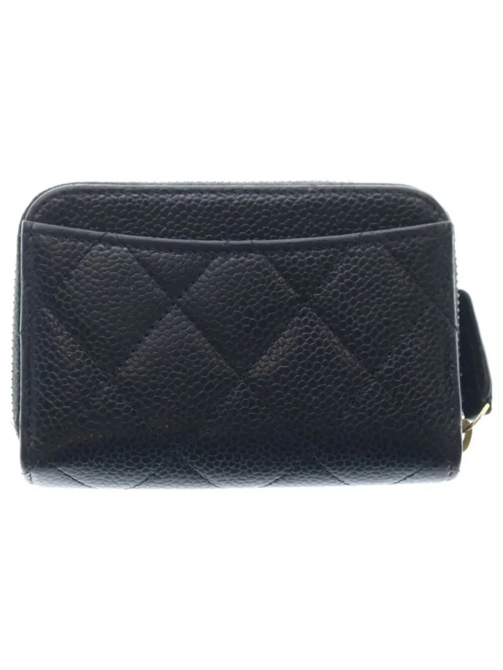 Chanel Quilted Classic Caviar Leather Zip Coin Purse Gold Black
